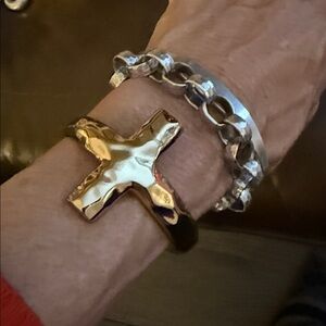 Gold Cross chunky hammerd polished cuff bracelet